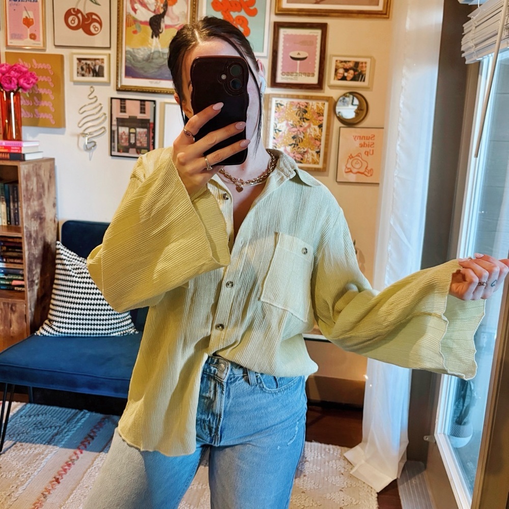 L'Academie Gauze Button Down Long Sleeve Top